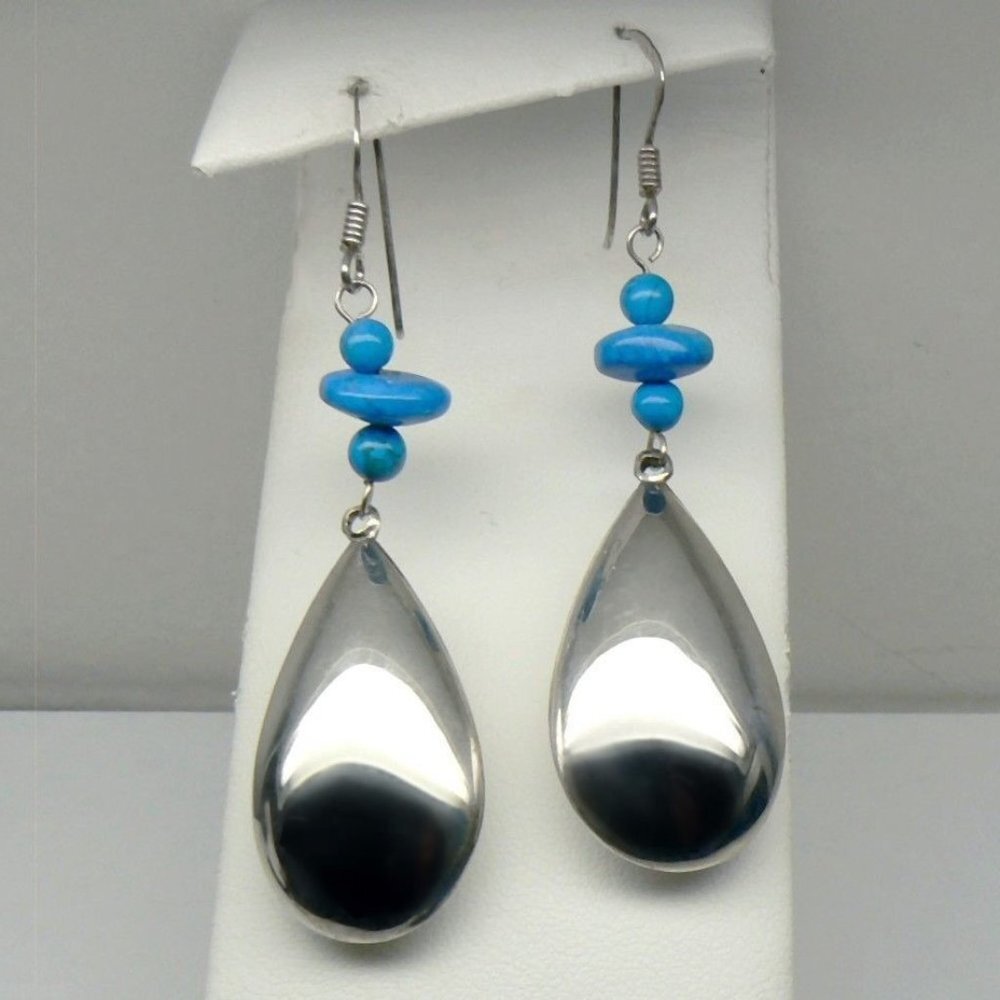 TURQUOISE Sterling SILVER Dangle Drop Earrings - Picture 2 of 4